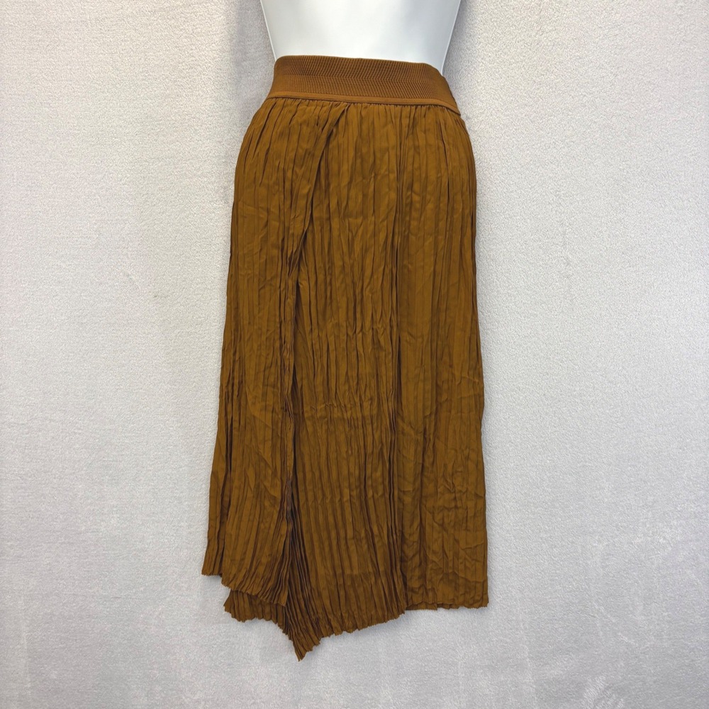 Vince Asymmetric Silk Blend Midi Skirt Women S Brown Pleated Crushed Earthy